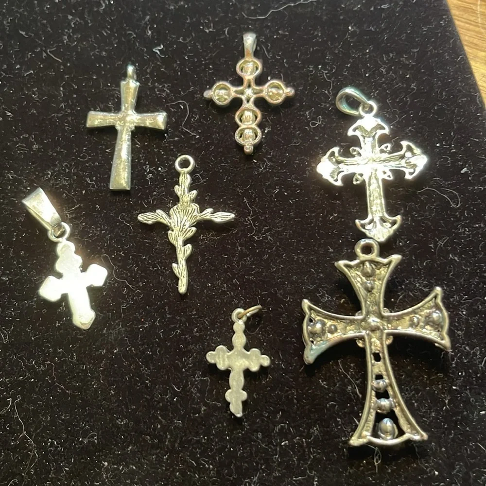 Cross Pendants (7) Bundle Silver Tone Embellished. P